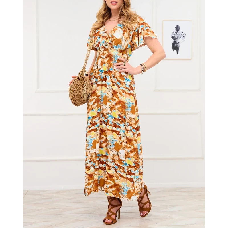 Resti Brown womens long dress with fashionable pattern - Clothing 108140000