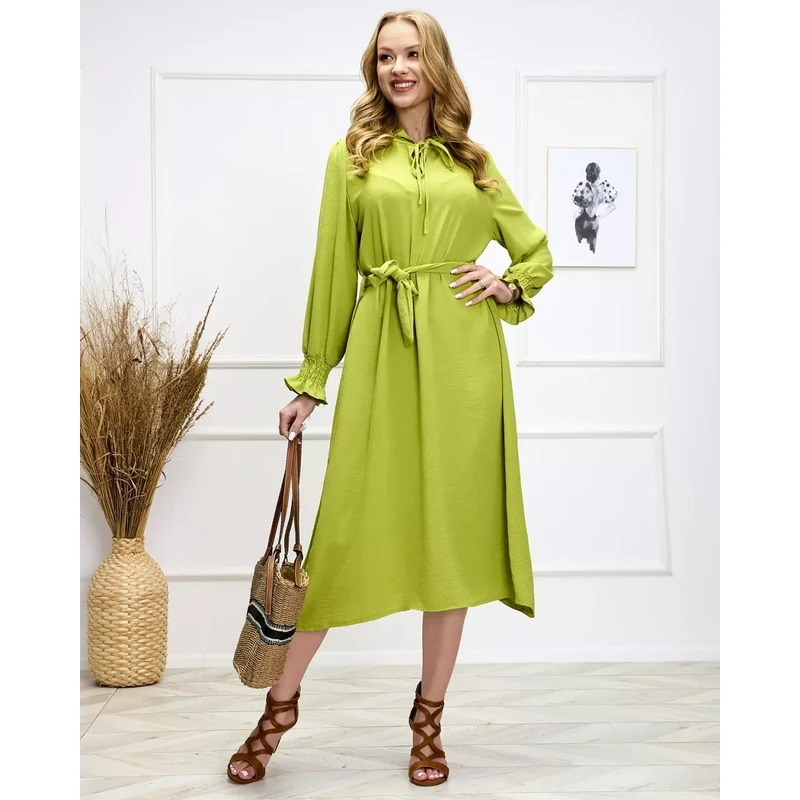 Resti Light green womens long dress with waist tie - Clothing 108139995