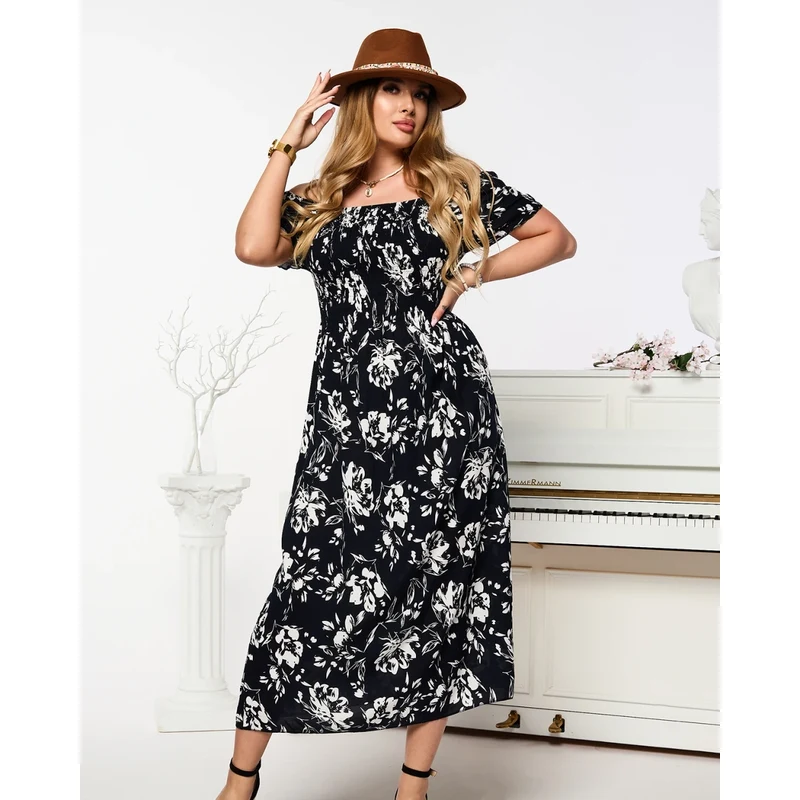 Resti Black womens midi dress with floral pattern - Clothing 108139998