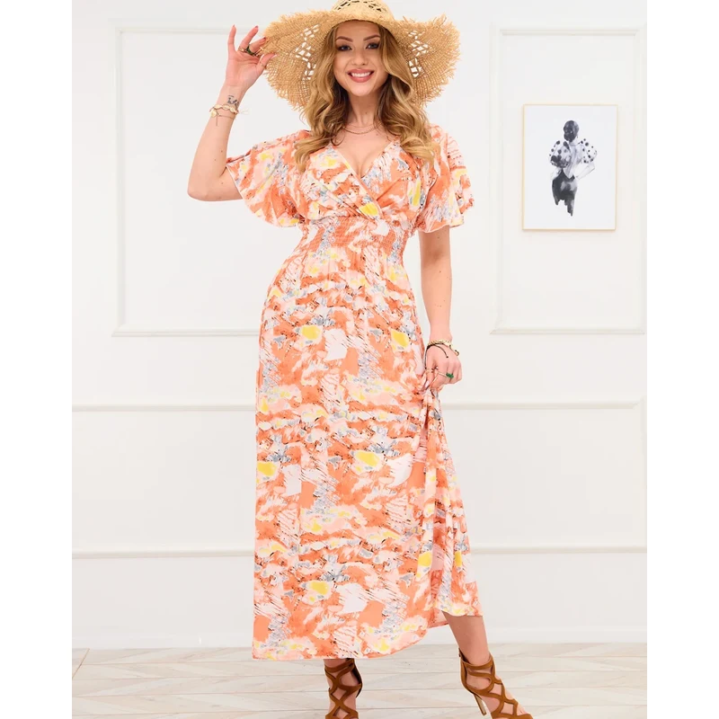 Resti Orange womens long dress with fashionable pattern - Clothing 108140001