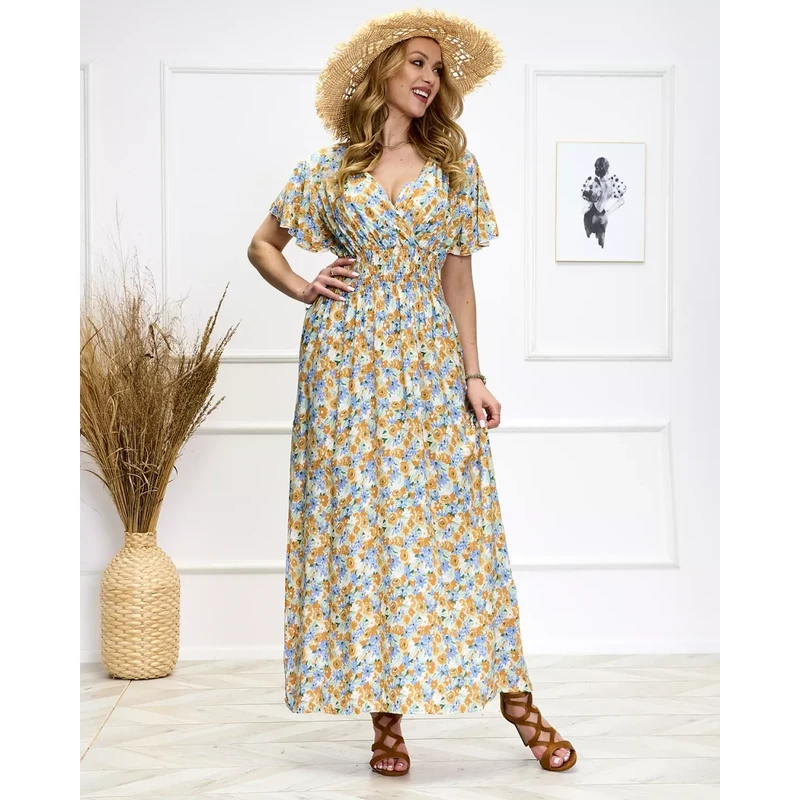 Resti Blue and yellow womens floral midi dress - Shoes 108140028