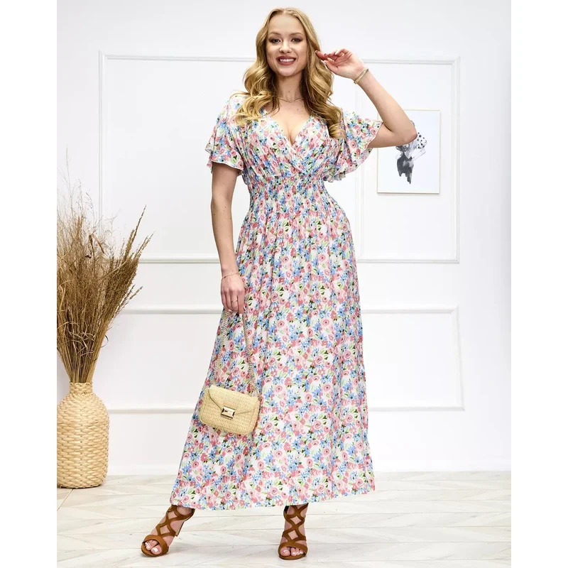 Resti Pink-green womens floral midi dress - Shoes 108140036