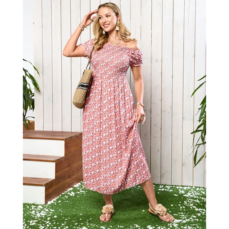 Resti Coral womens midi dress with floral pattern - Clothing 108140037