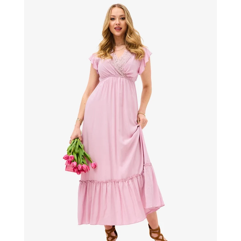 Resti Womens pink long dress with lace - Clothing 108140039