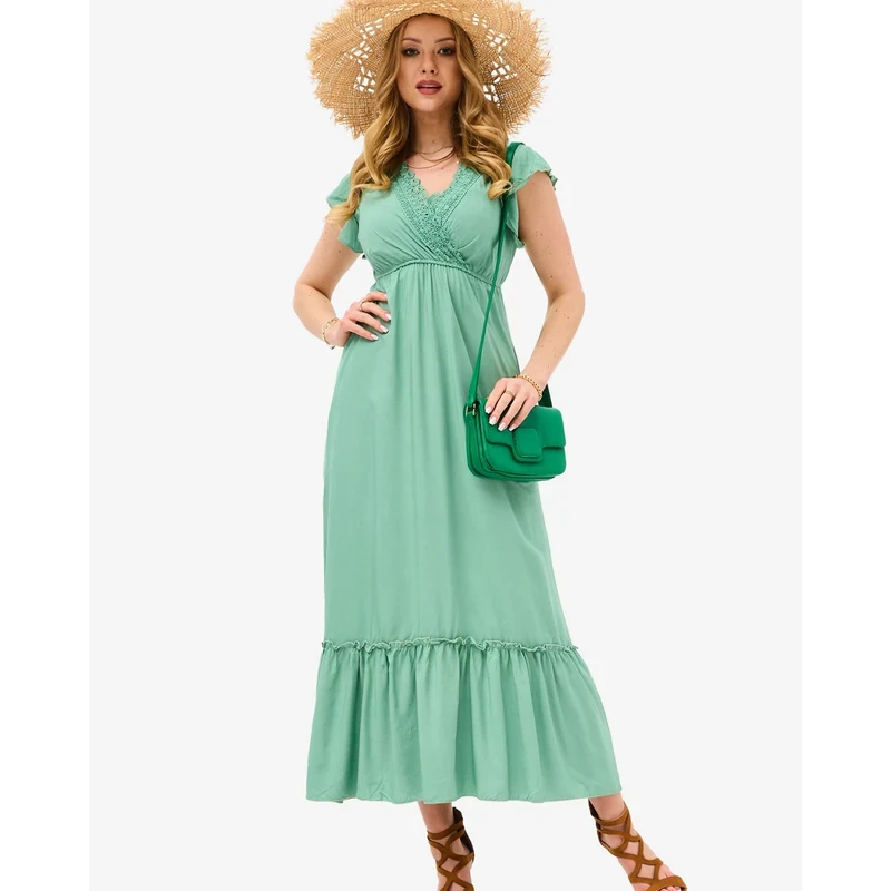 Resti Womens green long dress with lace - Clothing 108140047