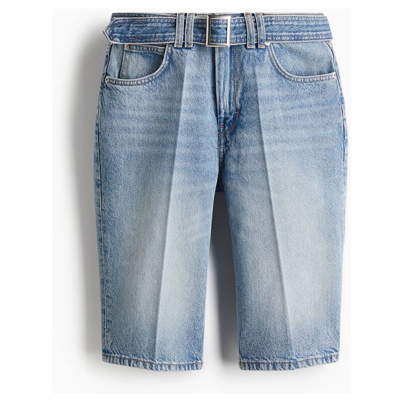 H&M - Bermudys páskem - Světlý Denim Blue