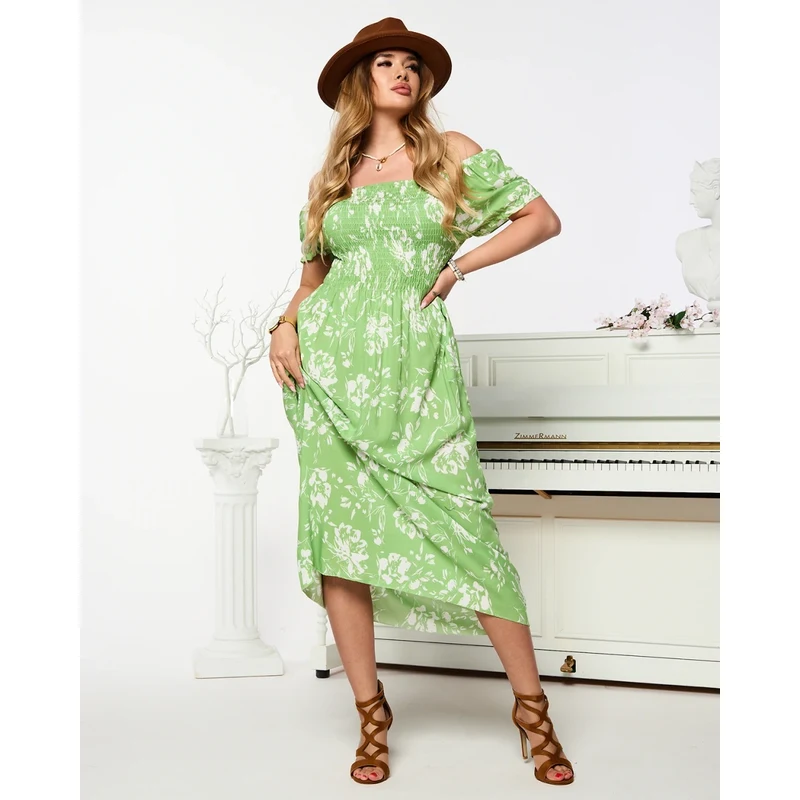Resti Green womens midi dress with floral pattern - Clothing 108140051