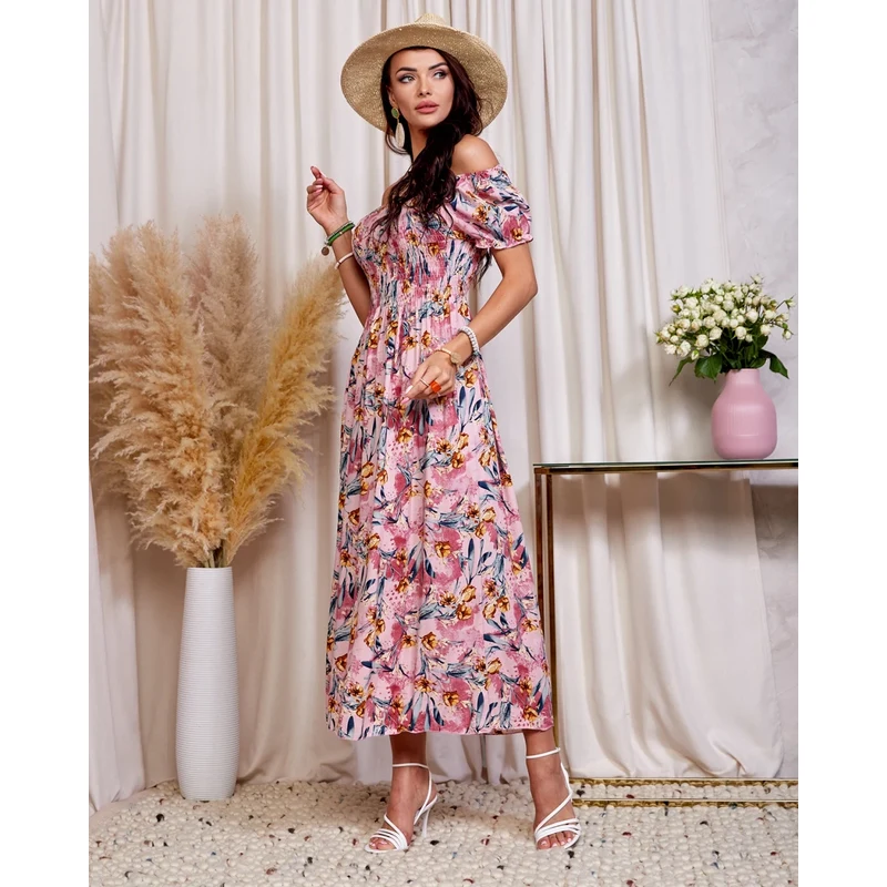 Resti Pink womens floral midi dress - Clothing 108140055