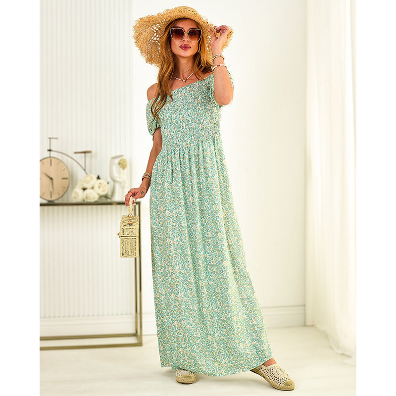 Resti Green womens maxi dress with floral print- Clothing