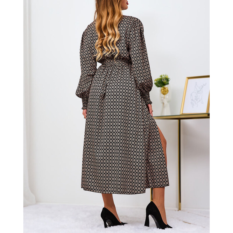Resti Beige and black patterned womens maxi dress 108140067