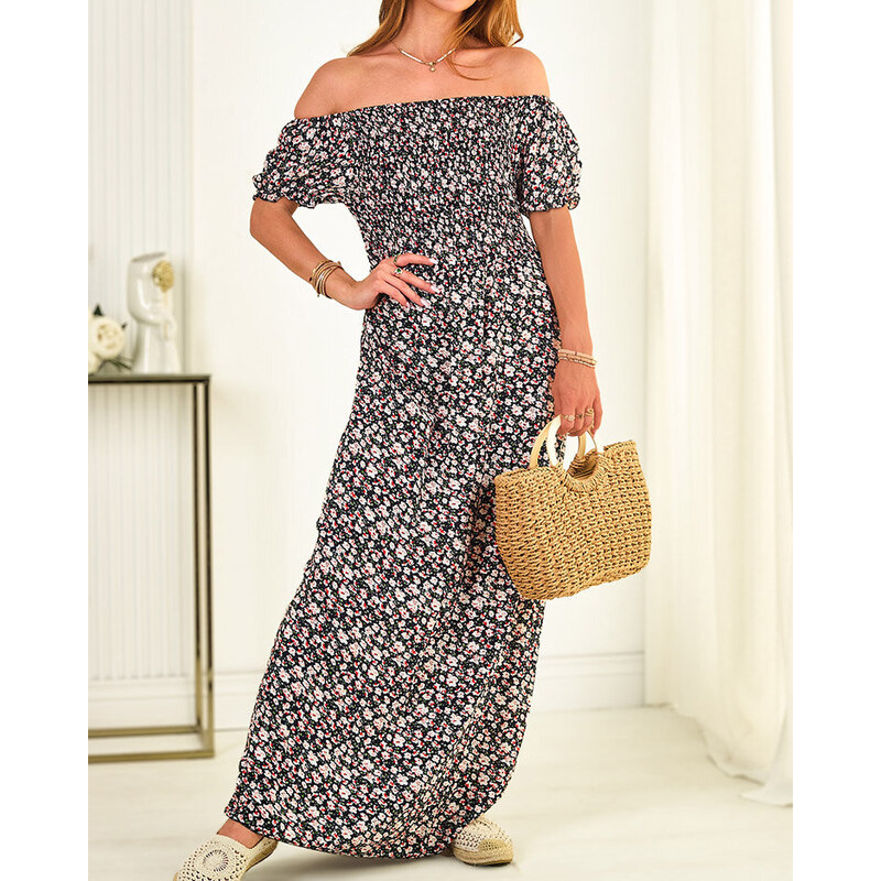 Resti Womens maxi dress ala hiszpanka in floral pattern in navy blue- 108140068