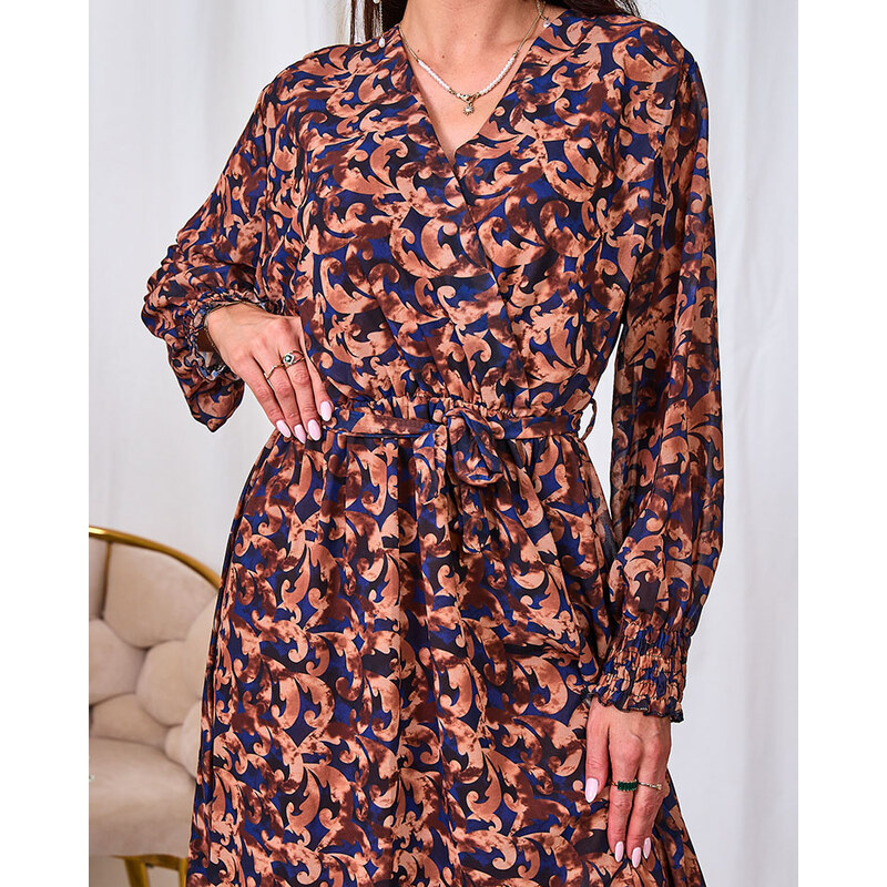 Resti Camel patterned womens maxi dress 108140070