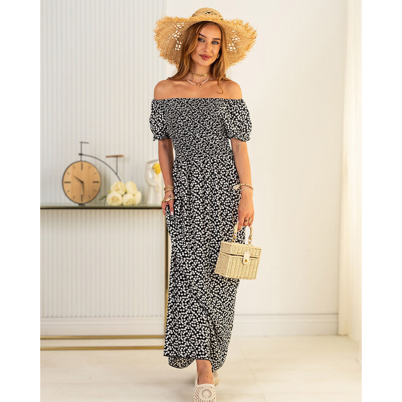 Resti Patterned black womens midi dress - Clothing 108140059