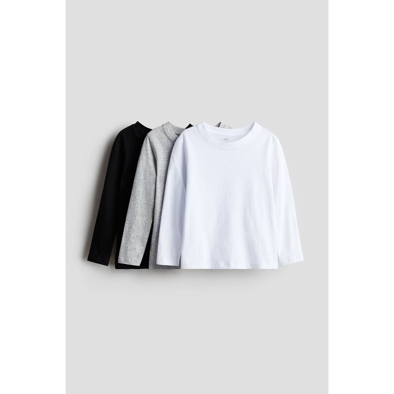 H&M - Trikos dlouhým rukávem 3 kusy - Černá/Bílá/Šedý Melír
