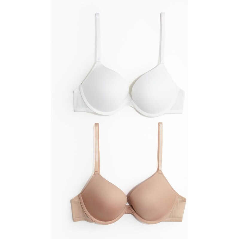 H&M - 2 push-upky z mikrovlákna - Bílá/Béžová