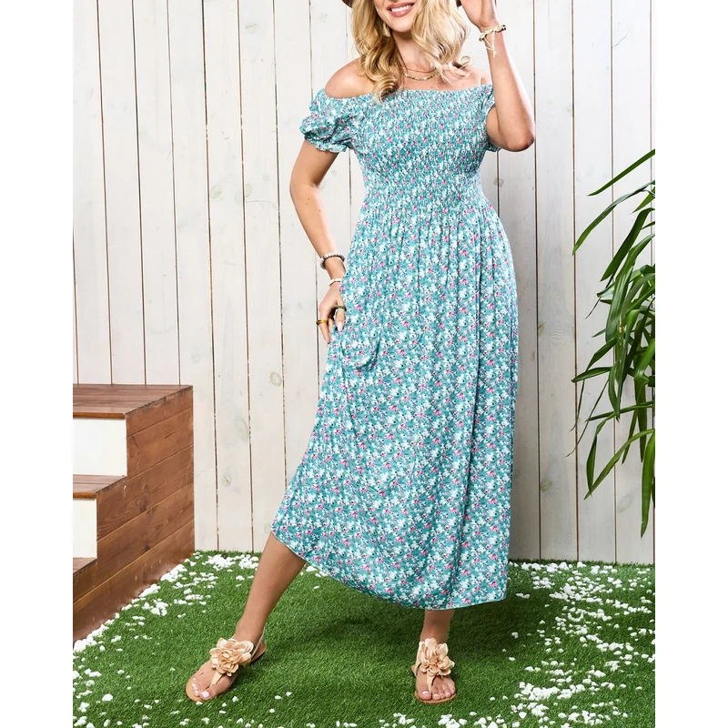 Resti Green womens midi dress with floral pattern - Clothing 108140084