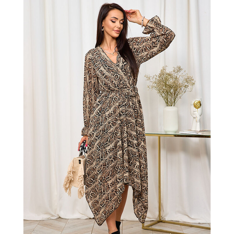 Resti Royalfasion Dark brown womens long dress with fashionable print 108140079