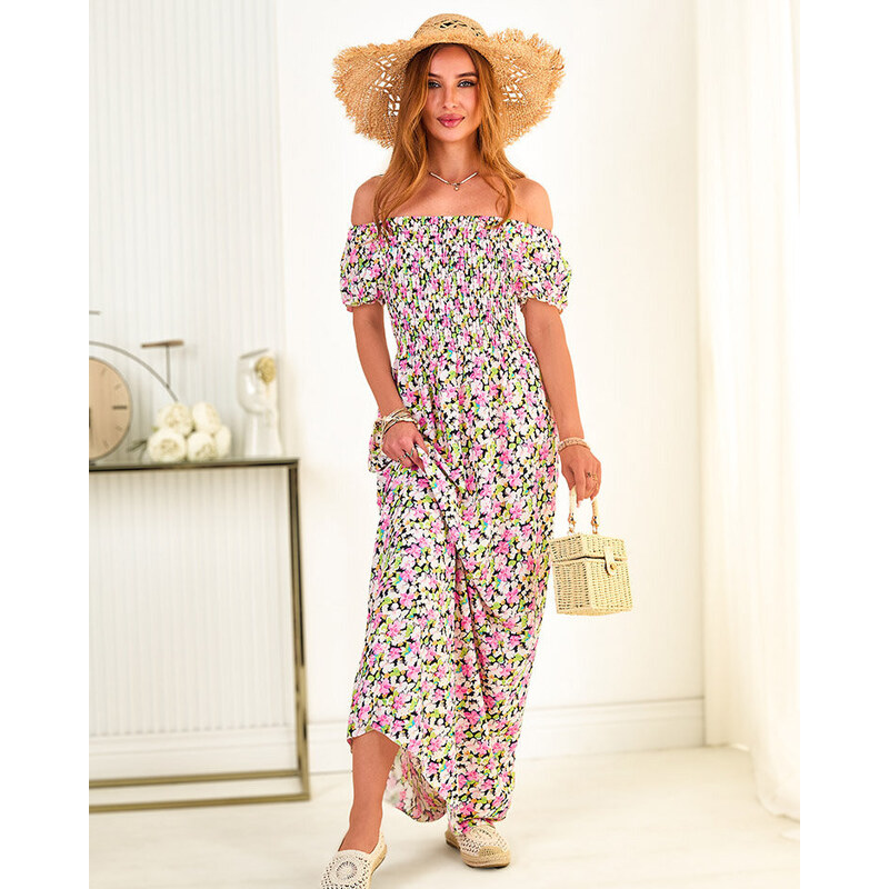 Resti Pink and black womens maxi dress with floral print - Clothing 108140089