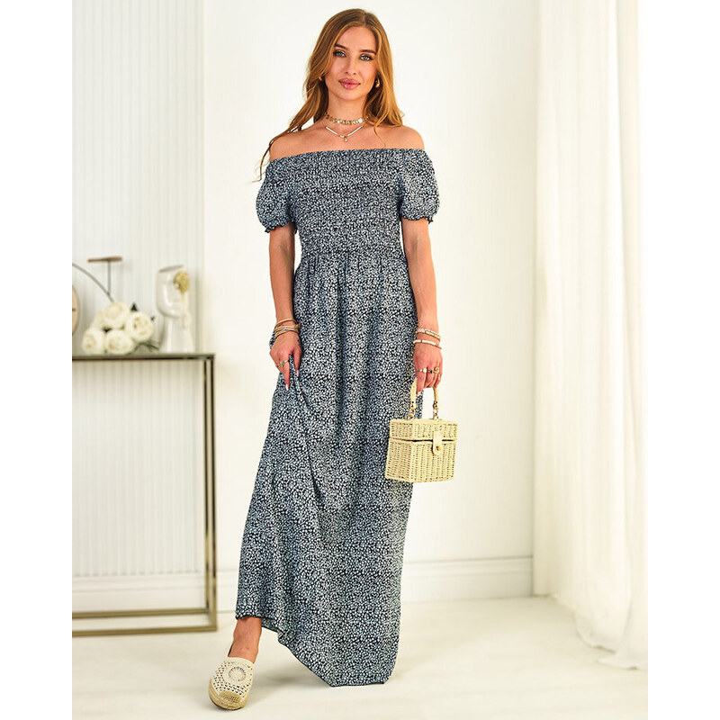 Resti Navy blue floral womens maxi dress - Clothing 108140088