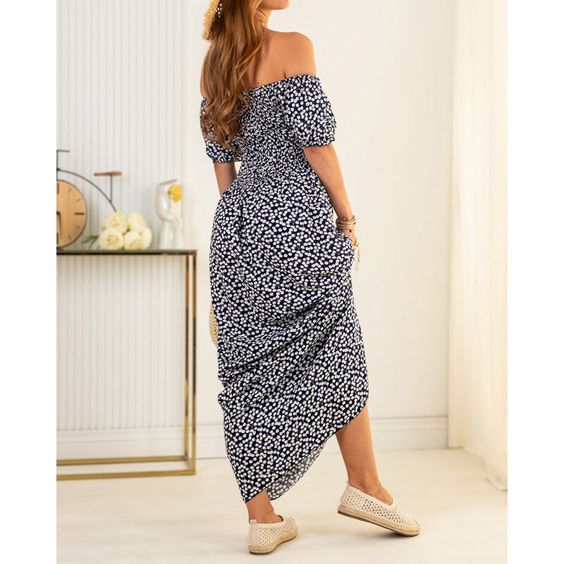 Resti Patterned navy blue womens midi dress - Clothing 108140090