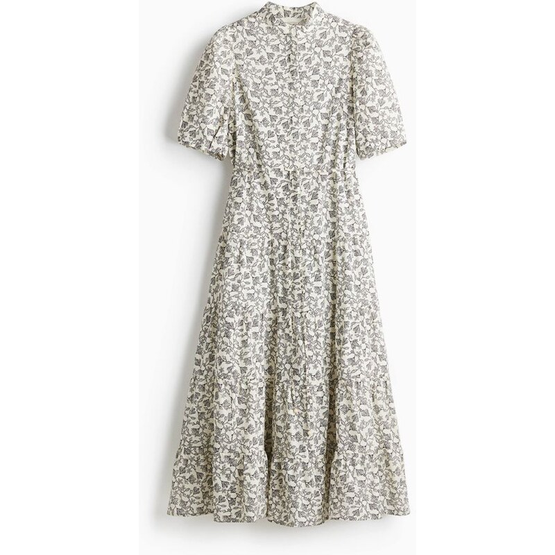 H&M - Dlouhé bavlněné šaty - Bílá/Vzor