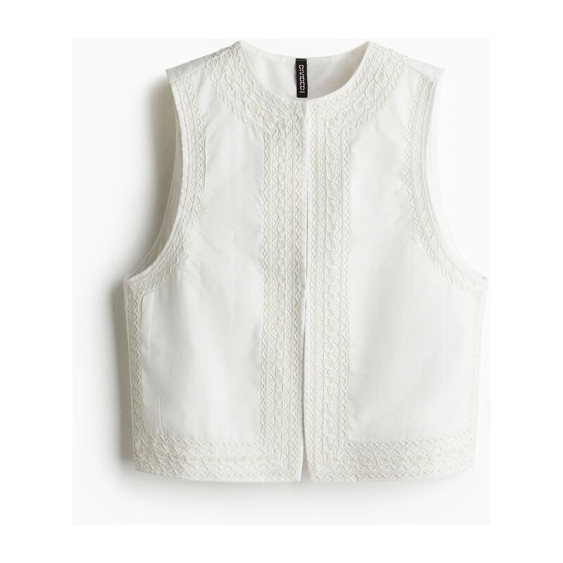 H&M - Vyšívaná vesta - Bílá