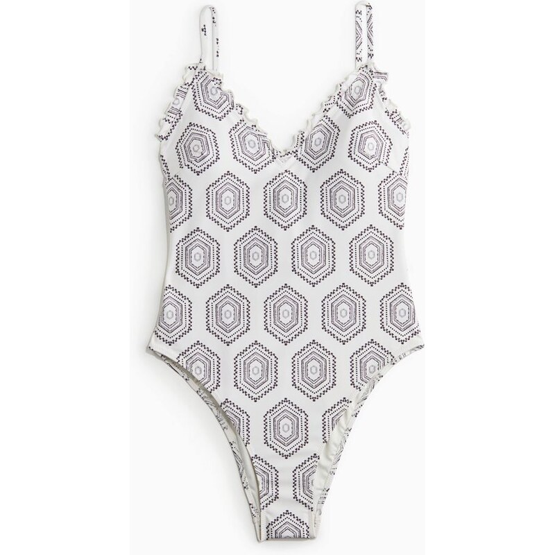 H&M - Plavkys vyztuženými košíčky a volánky - bílá 108138438