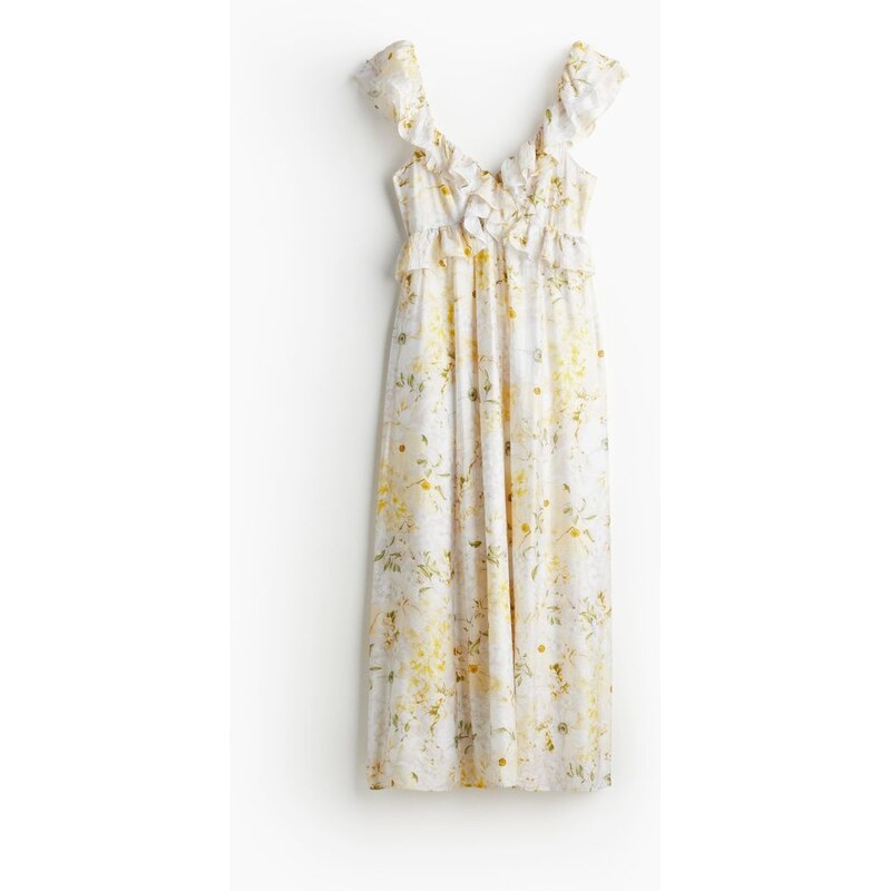 H&M - Šaty midi lemované volánky - Bílá/Květy