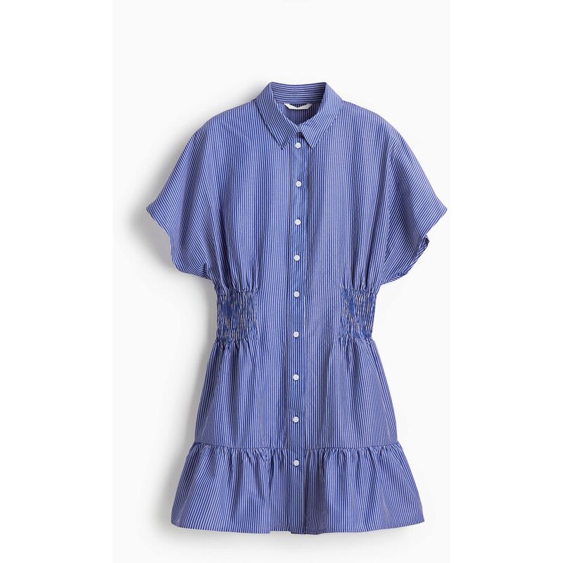 H&M - Košilové šatys žabkováním v pase - Modrá/Proužky