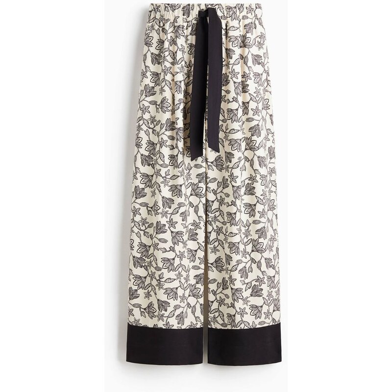 H&M - Široké kalhotys vázacím páskem - béžová 108138736