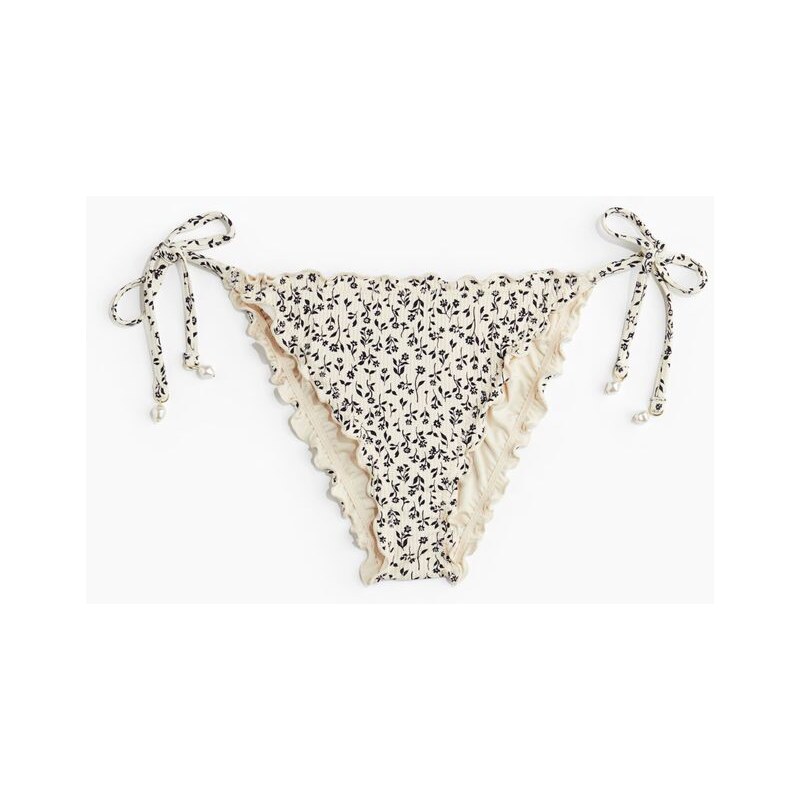 H&M - Zavazovací bikinové kalhotky tanga - Světle Béžová/Květy