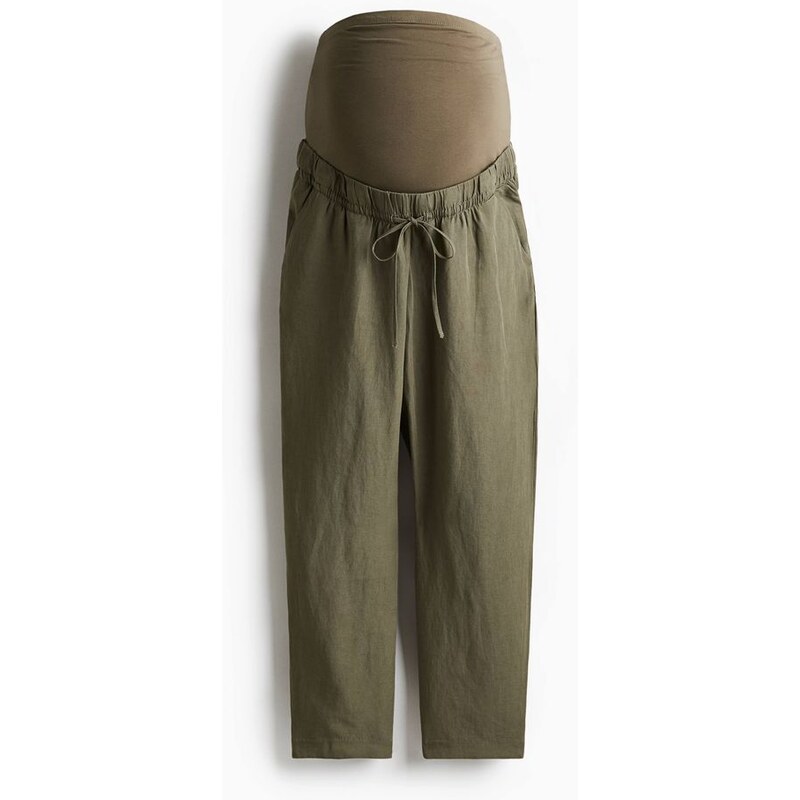 H&M - MAMA Kalhoty z lněné směsi - Khaki Green