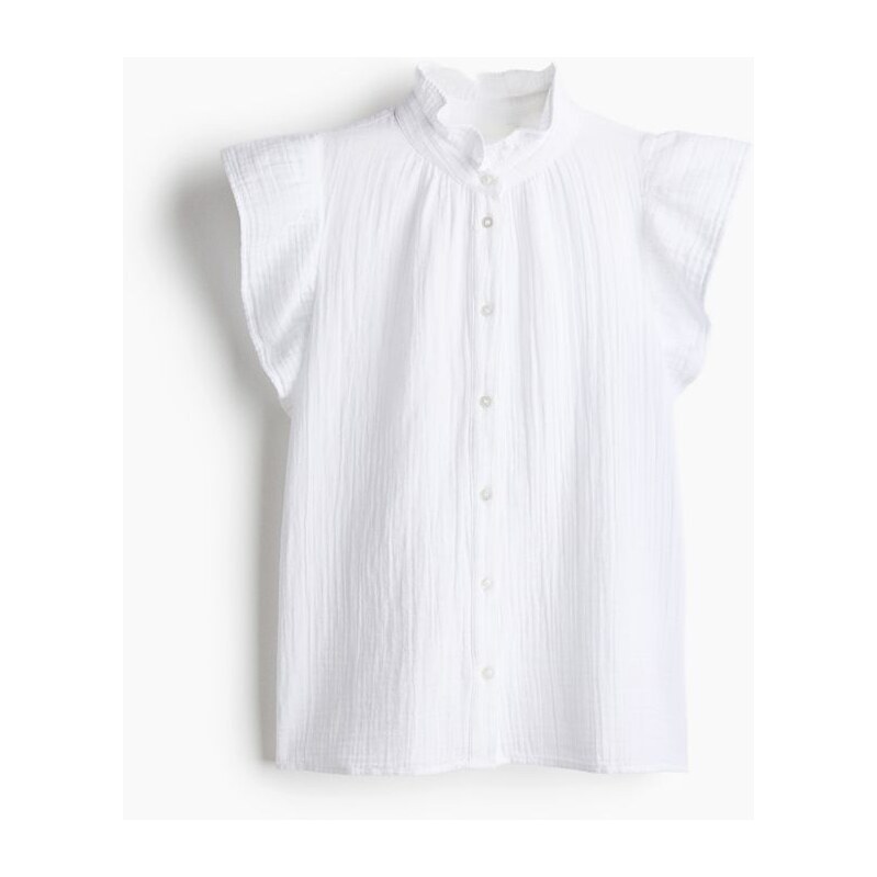 H&M - Mušelínová halenkas volánkovými rukávy - bílá 108140274