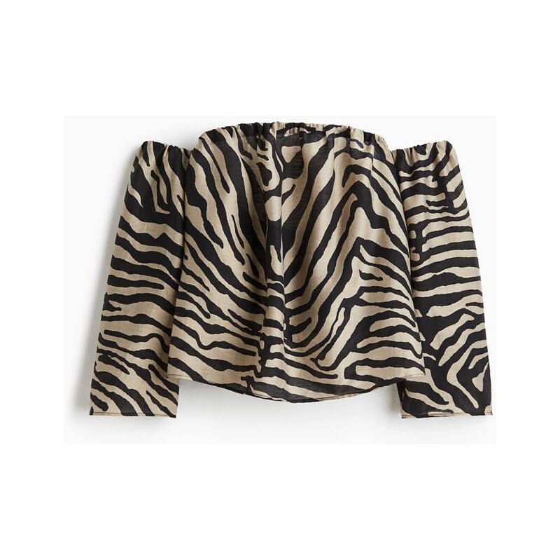 H&M - Top odhalující ramena - Béžová/Zebří Potisk