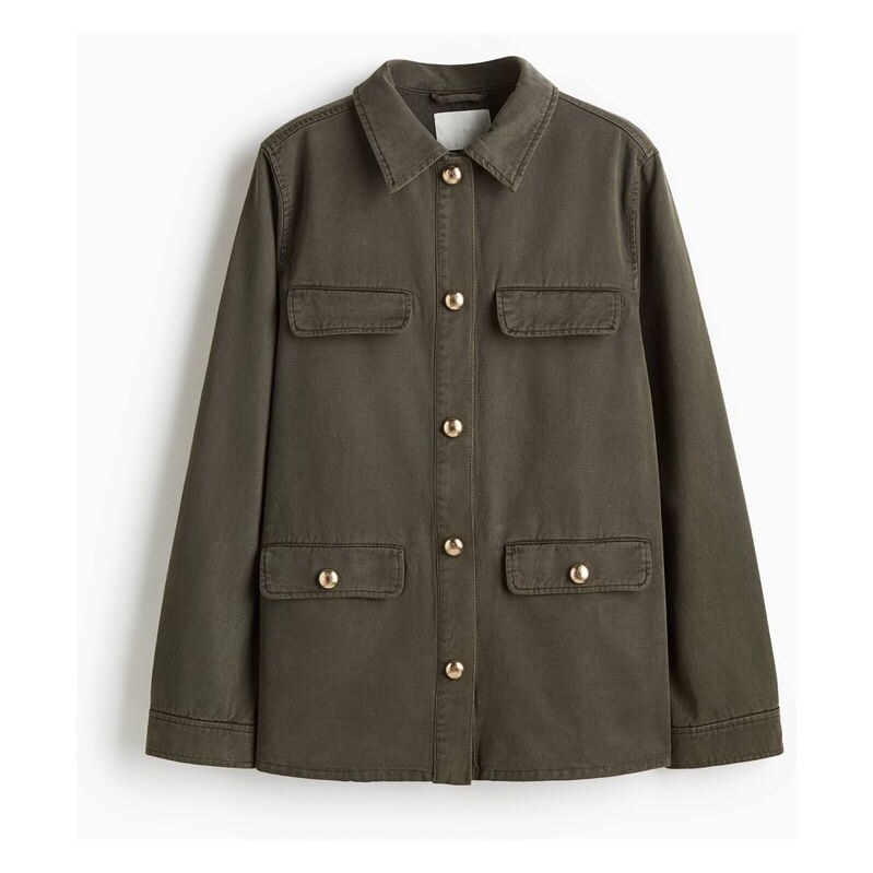 H&M - Keprová bunda utility - Tmavě Zelená Khaki
