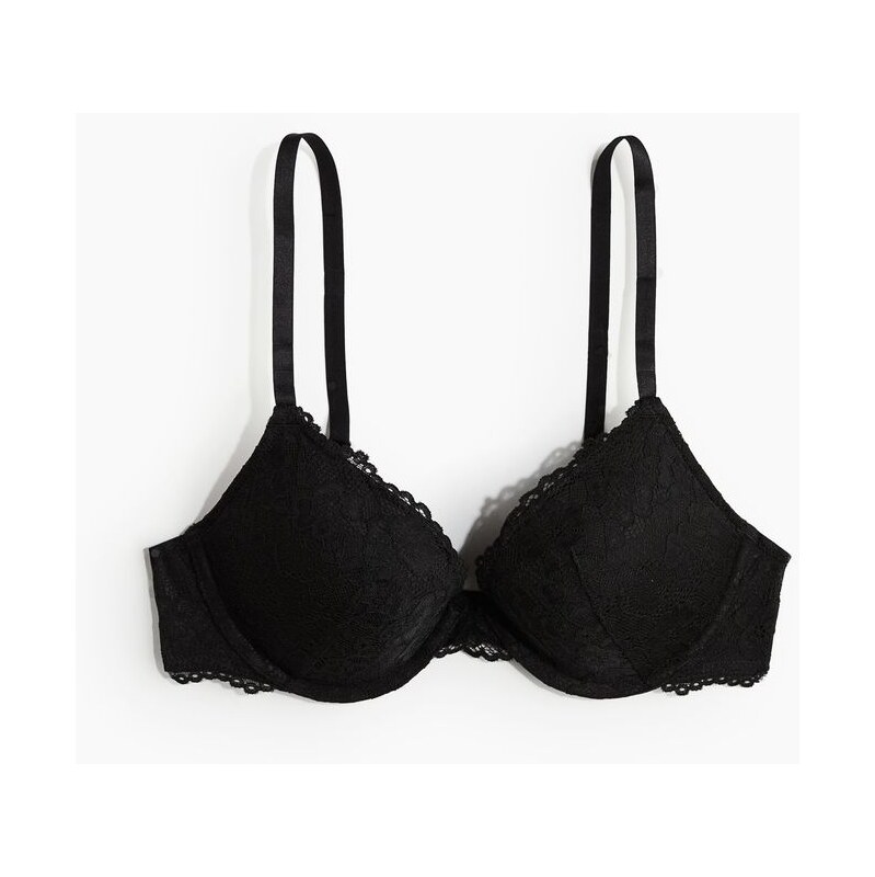 H&M - Krajková podprsenka push-up - černá 108140515