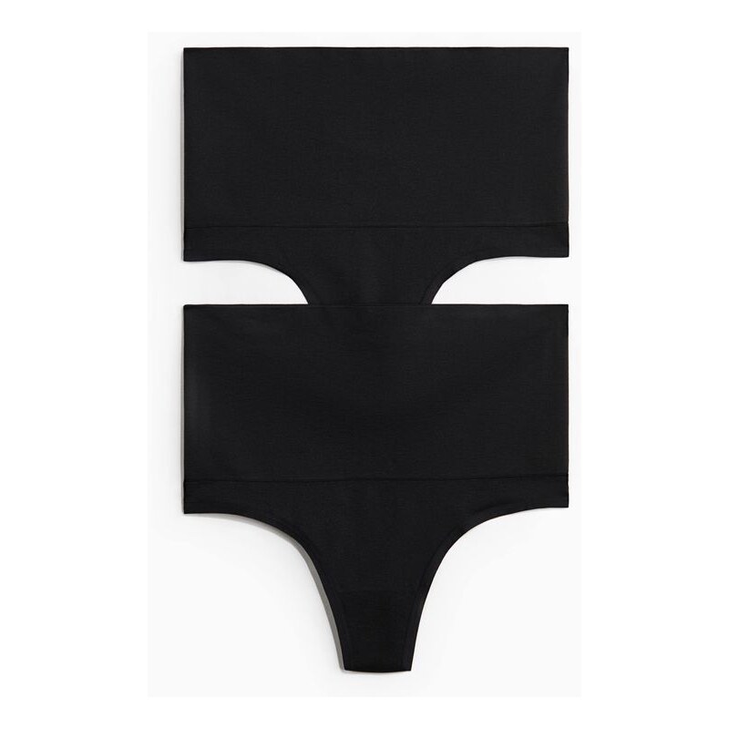 H&M - Kalhotky Medium Shape Thong 2 kusy - Černá