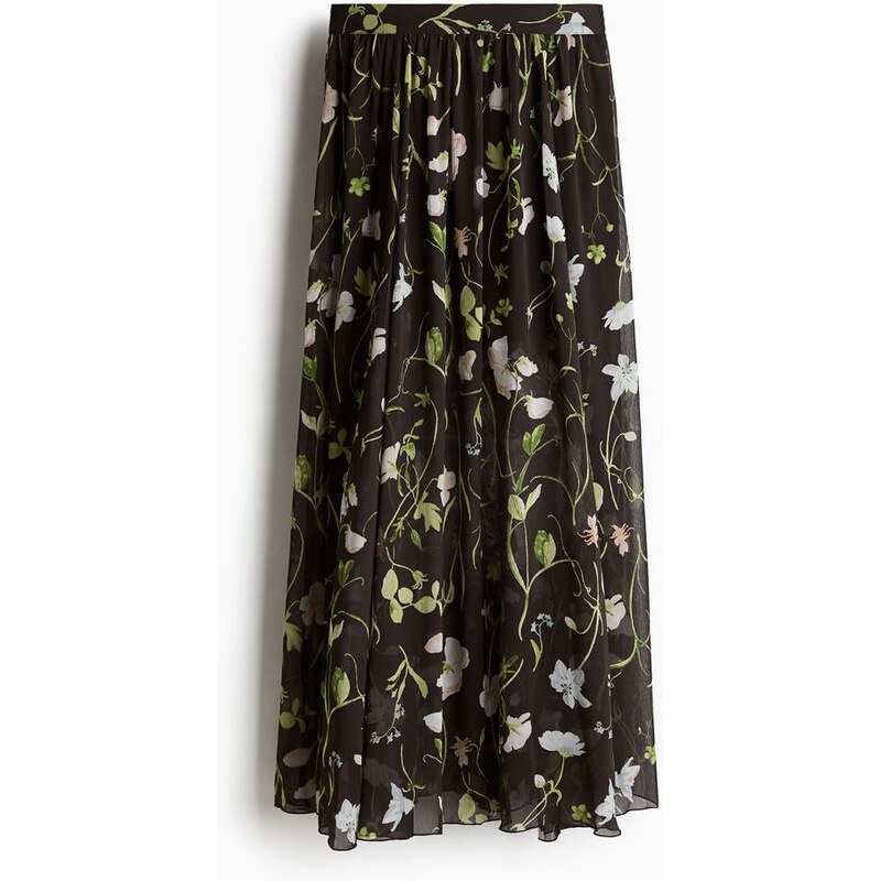 H&M - Šifonová maxisukně - Černá/Květy