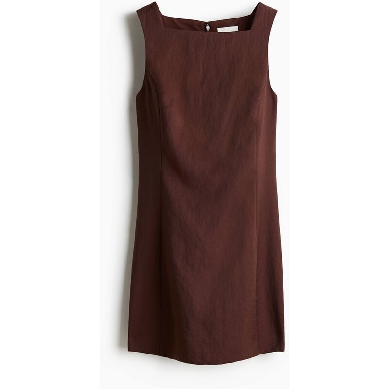 H&M - Keprové šatys hranatým výstřihem - Tmavě Hnědá