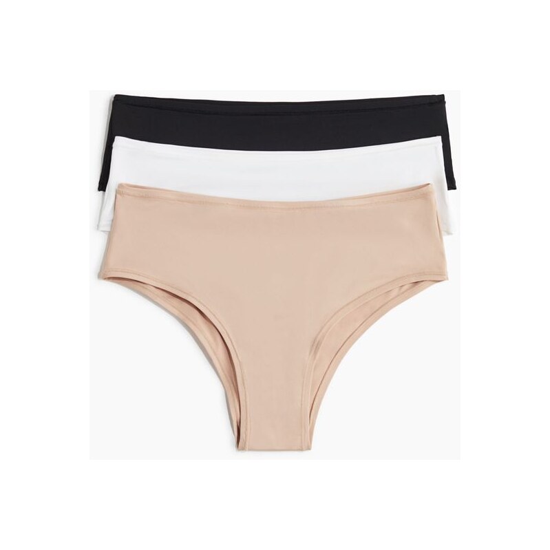 H&M - Kalhotky hipster z mikrovlákna 3 kusy - Béžová/Černá/Bílá