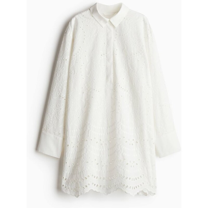 H&M - Košilové šatys madeirou - Bílá
