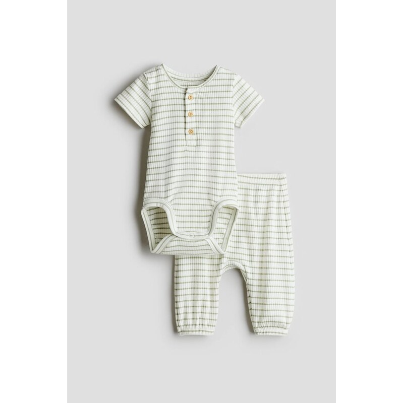 H&M - Dvoudílná souprava z bavlněného žerzeje - Bílá/Světle