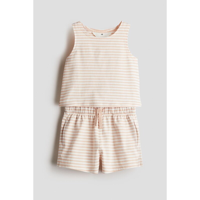H&M - Dvoudílná bavlněná souprava - Světle Růžová/Proužky