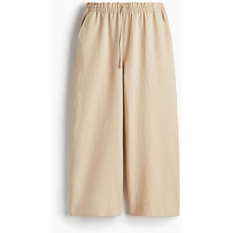 H&M - Cropped kalhoty z lněné směsi - béžová 108141297