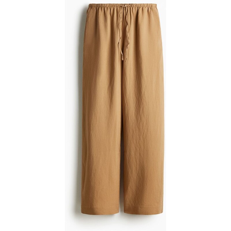 H&M - Rovné kalhoty ze lněné směsi - béžová 108141360