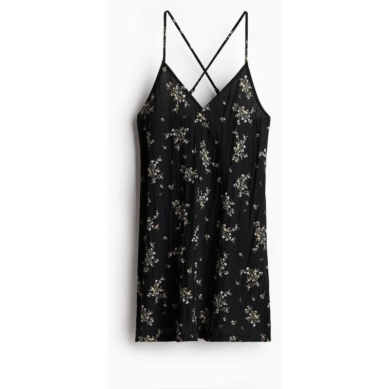H&M - Šaty na ramínka odhalující záda - Černá/Květy