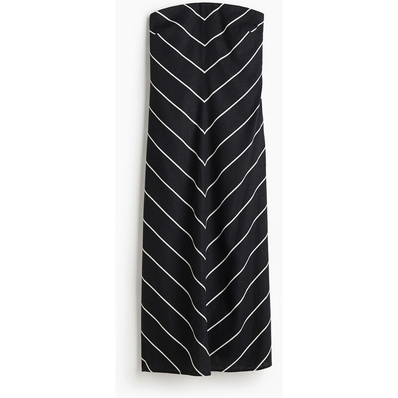 H&M - Šaty bandeau z lněné směsi - Černá/Proužky