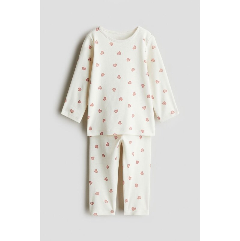 H&M - Bavlněné pyžamos potiskem - Bílá/Srdíčka