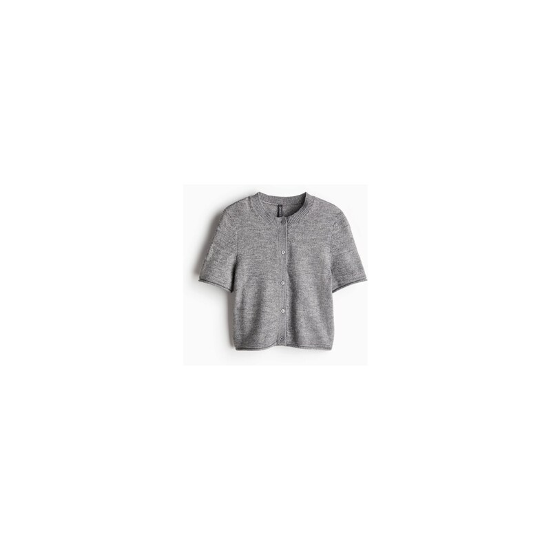 H&M - Propínací svetřík z jemného úpletu - Šedý Melír