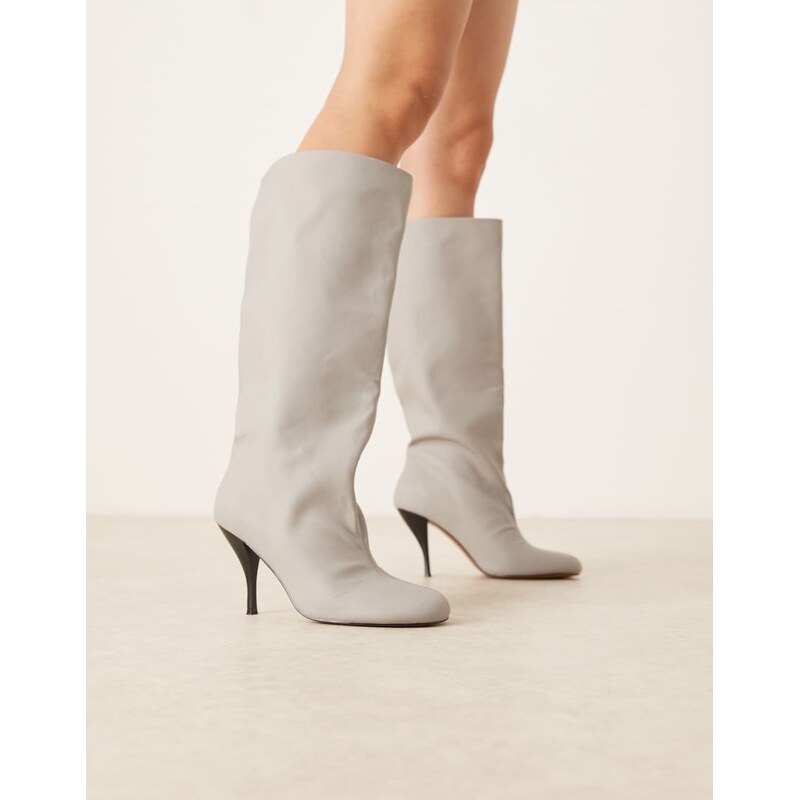 ASOS DESIGN Charisma wide pull on heeled knee boots in grey 113261883